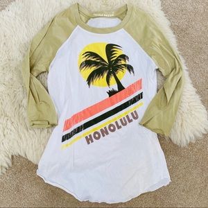 HONOLULU raglan baseball tee ¾ sleeve women's top shirt with tropical print